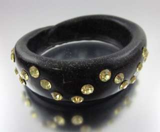 DESIGNER Vintage Black Green Rhinestone Bangle Bracelet  