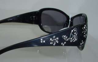 Designer Inspired Fashion BLACK Crystal Sunglasses NEW MINT UV400 