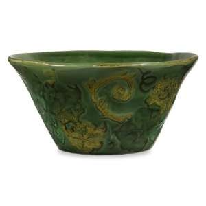  12 Green Ceramic Decorative Bowl with Grape Vine Motif 