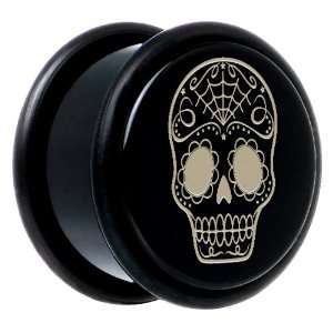  18mm Black Acrylic Sugar Skull Plug Body Candy Jewelry