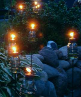 Vintage Mason Jar Oil Lamp Garden Patio Stakes Set of 6  