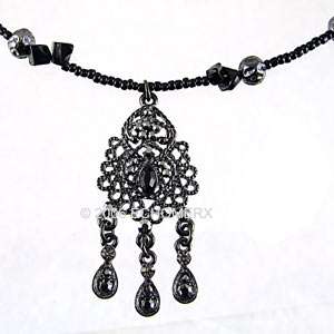 Victorian Vintage Style Black Necklace Marcasite beads  