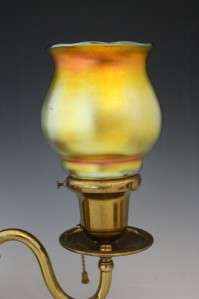   SCONCES W/ IRIDESCENT GOLD ART GLASS STEUBEN SHADES   