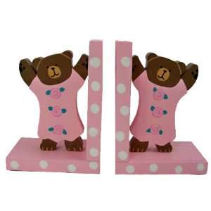  Tatutina Wood Adorable Baby Pink Teddy Bear Bookend Set 