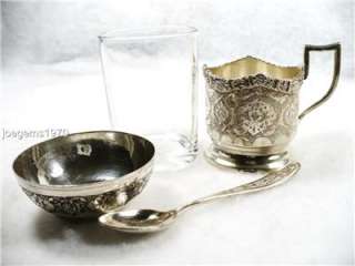 Islamic Handcrafted solid SILVER complete 28pc TEA SET Cup Holders 