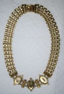 Vintage Italys Vogue Bijoux Gold Tone Rhinestone Faux Pearl Necklace 