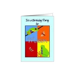  Birthday party invitation for Mason   Colorful frogs bee 