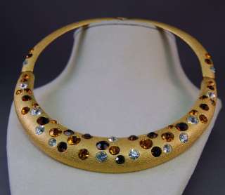 GORGEOUS Jackie Collins Rhinestone Gold Tone Collar Necklace RARE 