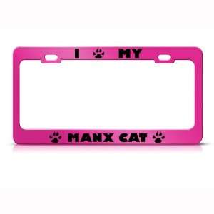  Manx Cat Pink Animal Metal License Plate Frame Tag Holder 