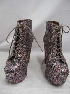   Jeffrey Campbell Multi Colored Glitter Lace Up Lita Boots 6 M  