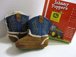John Deere Leather Winter Cowboy Boots Warm Sherpa Fleece Lined Blue 