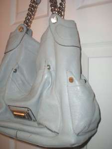 Makowsky Light Blue Leather Chain Handbag Bag Purse  