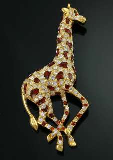   Giraffe Enamel Rhinestone 3.75 Big Pin England Gold Signed LIF Enamel