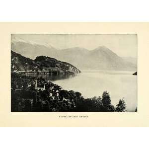  1901 Print Vitznau Lake Lucerne Switzerland Mountains City 