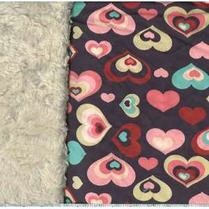  58 Wide Faux Suede/Faux Fur Hearts Black/Cream Fabric By 