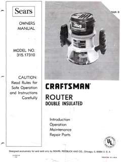 Craftsman Router Double Insulated Owners Manual  