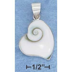  Sterling Silver 18mm Lopsided Heart Shiva Shell Pendant 