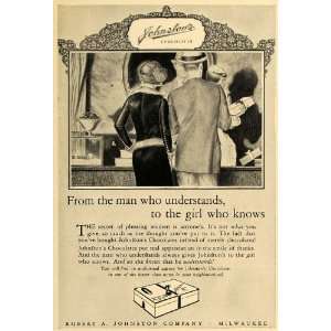 1924 Ad Man Understands Girl Knows Johnstons Chocolates   Original 