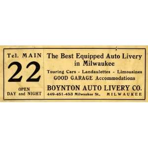  1914 Ad Boynton Auto Livery Milwaukee Car Dealership 22 