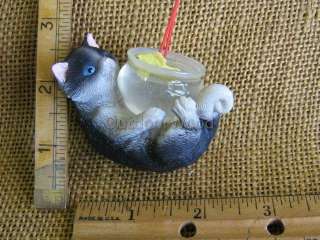Grey & White Cat With Fish Bowl & Fish Ornament NEW  