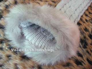 Womens Knitted Cute Rabbit Fur Hand Arm Warmer Fingerless Winter Long 