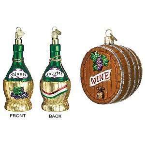  Chianti Bottle & Wine Barrel Ornaments  Set of 2 Kitchen 