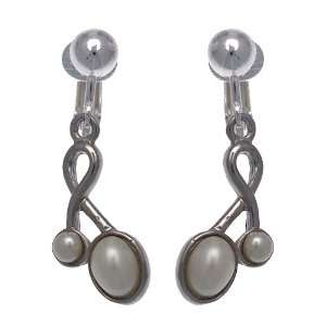  Keshia Silver White Pearl Clip On Earrings Jewelry