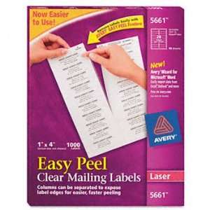 Easy Peel Laser Mailing Labels, 1 x 4, Clear, 1000/Box 