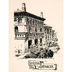  1905 Lithograph La Lonja Zaragoza Spain Historic Building 