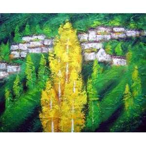 Village in Green Forest and Mountain Oil Painting 20 x 24 inches 