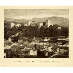  1907 Print Alhambra Sierra Nevada Palace Mountains Granada 