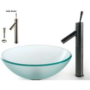  Kraus Frosted Glass Vessel Sink and Bruno Faucet Satin 
