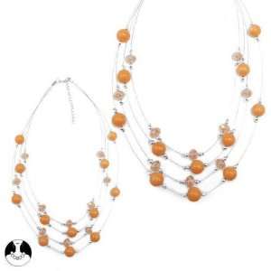 sg paris women necklace necklace 4 rows 48/56cm+ext rhodium peach comb 