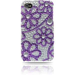 iPhone 4 (AT&T and Verizon) Full Diamond Graphic Case   Purple Lace 