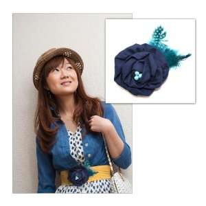  Laliberi Pin & Clip Flower Rolled Rose & Feather Blue By 
