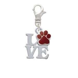  Silver Love with Maroon Paw   Silver Plated Clip on Charm 