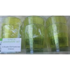  6 Piece Old Fashioned Drinkware Set of Glasses, Green 