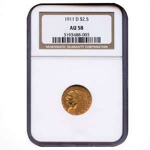 1911 D Gold $2 1/2 Indian Head AU58 