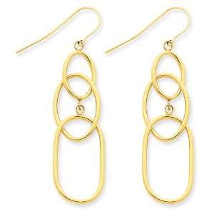  14k Gold 3 Tier Oval Dangle Wire Earrings Jewelry