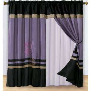   Purple and Black Curtain Set w/ Valance/Sheer/Tassels