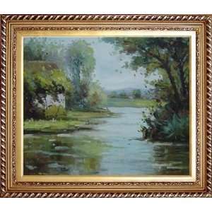  Creek Passing by a Cottage Oil Painting, with Exquisite 