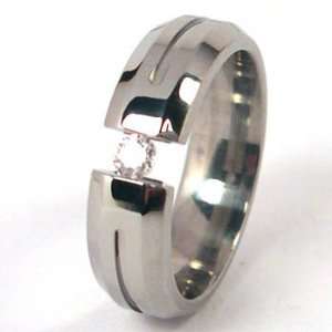  New 6mm Titanium Tension Set Ring, Simulated Diamond Bands 