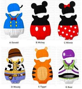 Baby Boy Girl Clothes, Cartoon Character Costume w Hat, Mickey, Minnie 