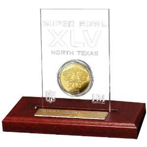  NFL Super Bowl XLV 24KT Gold Flip Coin Desk Top Acrylic 