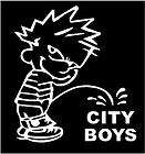 WHITE Vinyl Decal   Boy Pee on City Boys country attitude fun sticker
