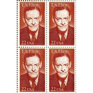  T. S. ELIOT ~ POET #2239 Block of 4 x 22 cents US Postage 