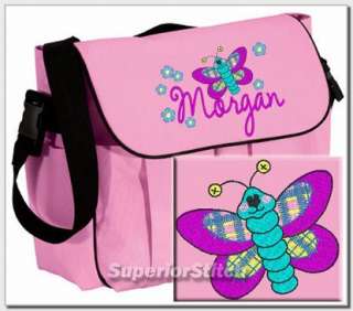   bag personalized with butterfly flowers font used for personalization