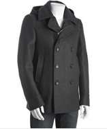 Gucci charcoal wool and leather trim hooded peacoat style# 317847801