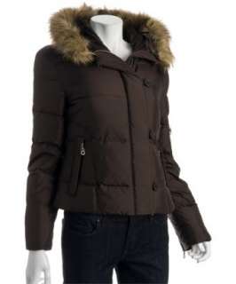 DKNY brown Perry split hood down bomber jacket   