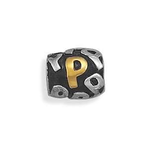 Alphabet Story Bead Slide on Charm Letter P Two tone Gold and Sterling 